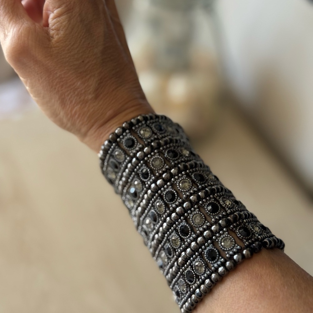 Silver Beaded Cuff Bracelet